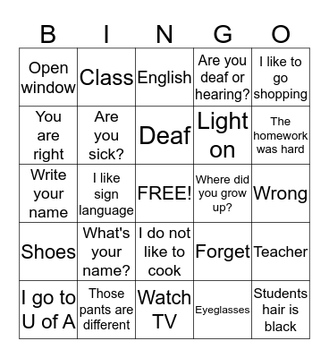 Untitled Bingo Card