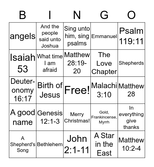 Blue Cycle Bible Drill Bingo Card