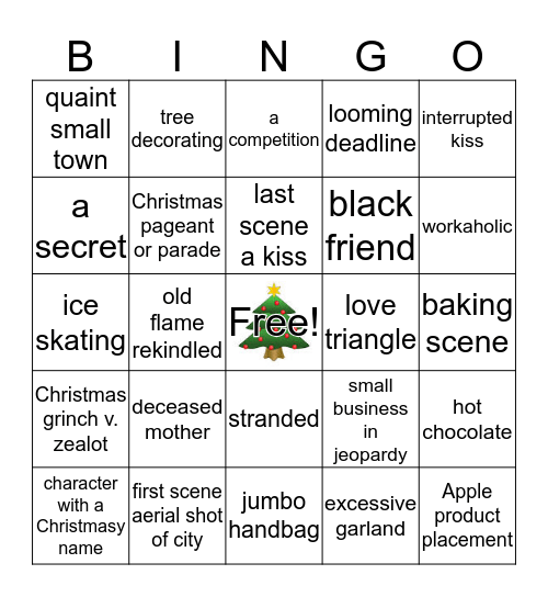 Hallmark Christmas Movies Bingo Card
