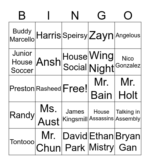 Orr's Bingo Card