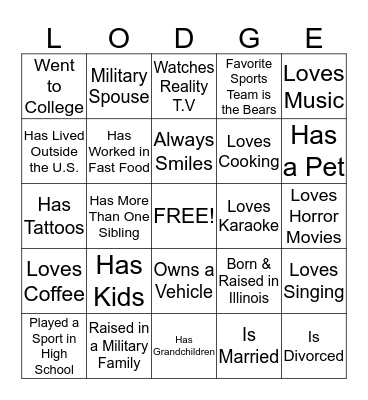 Navy Lodge Great Lakes People Bingo Card