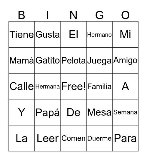 Palabras  Bingo Card