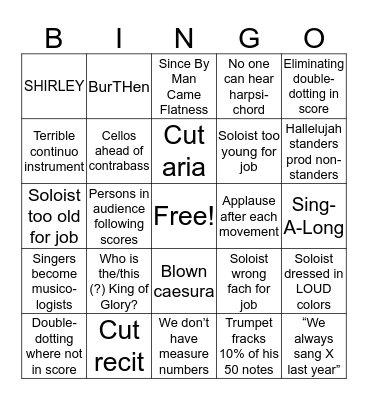 Messiah Bingo  Bingo Card