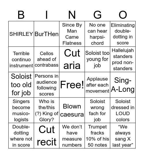 Messiah Bingo  Bingo Card