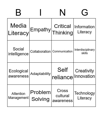 21st Century Skills Bingo Card