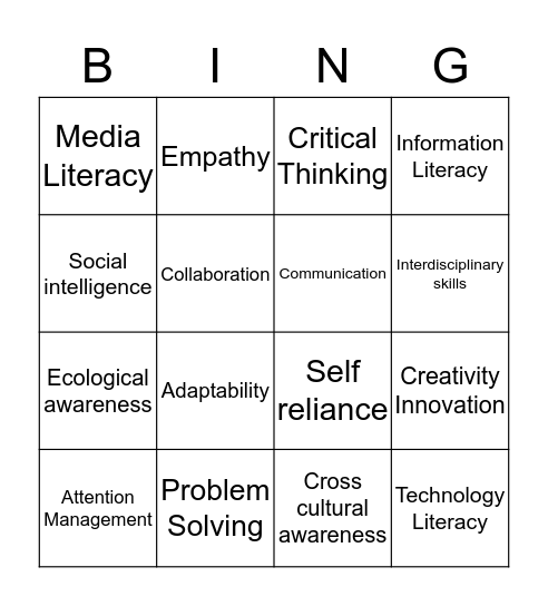 21st Century Skills Bingo Card