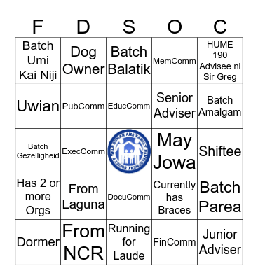 FDSOC Bingo Card