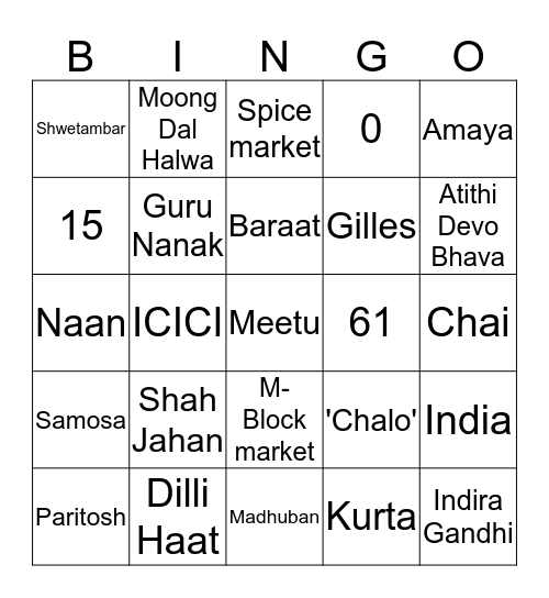 Reimagining India! Bingo Card