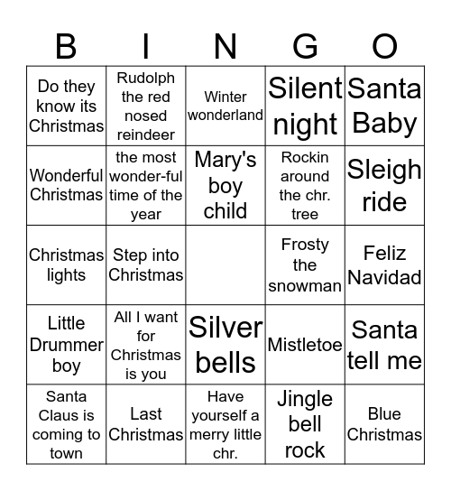 Kerstmuziek bingo Card