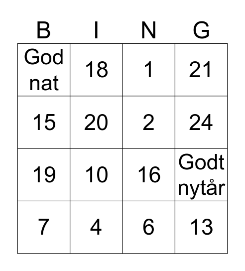 Julefrokost  Bingo Card