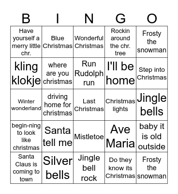 Kerstmuziek bingo Card