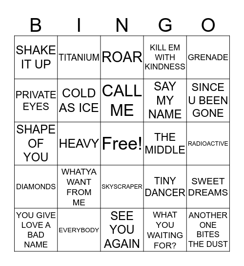 MUSICAL BINGO! EVERYBODY WINS! Bingo Card