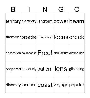 Vocabulary Review Bingo Card