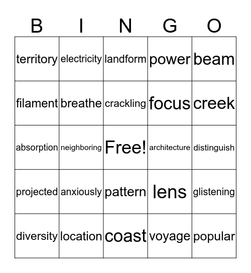 Vocabulary Review Bingo Card