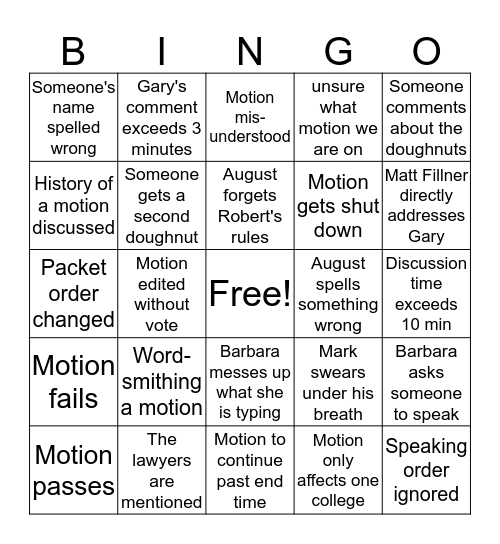 Council Bingo Card