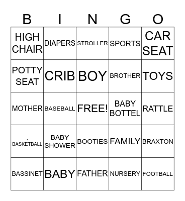 BRAXTON BABY SHOWER Bingo Card