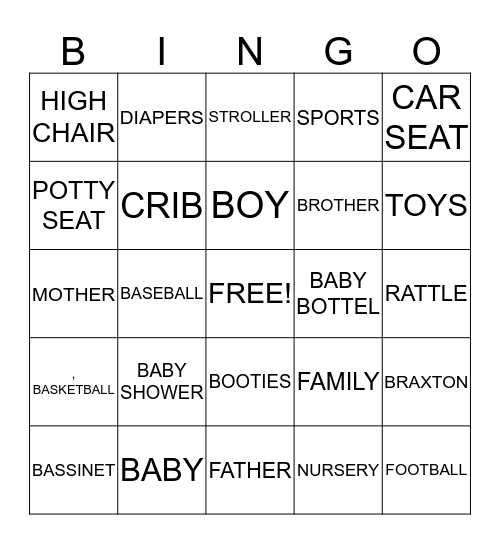 BRAXTON BABY SHOWER Bingo Card