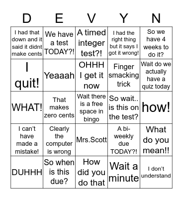 DEVYN BINGO Card
