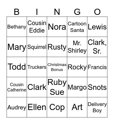 Christmas Vacation Charaters Bingo Card