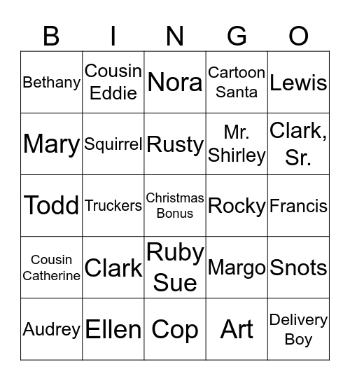 Christmas Vacation Charaters Bingo Card