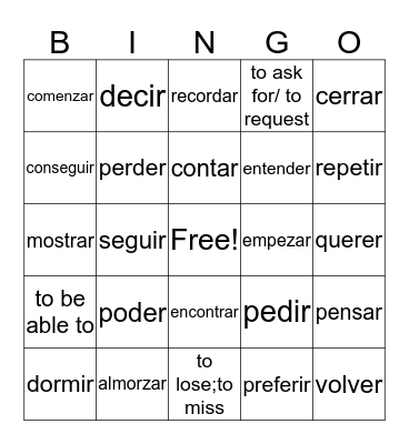 stem changing verbs  Bingo Card