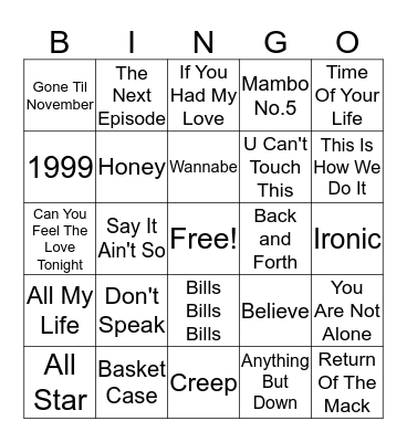 Music Bingo Card