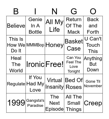 Music Bingo Card
