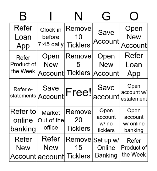 Banking Bingo Card