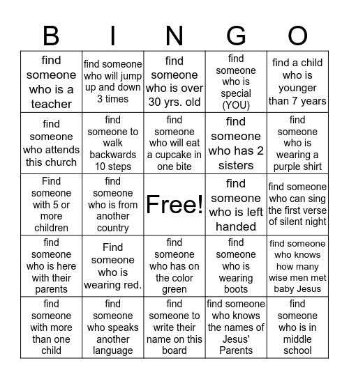 Getting to know you Bingo Card