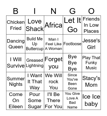 Bar Sing A Longs Bingo Card