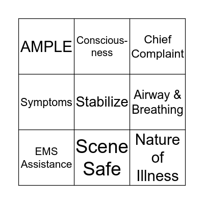 Patient Assessment Bingo Card