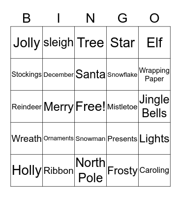 Christmas Bingo  Bingo Card