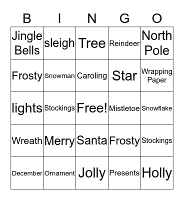 Christmas Bingo  Bingo Card