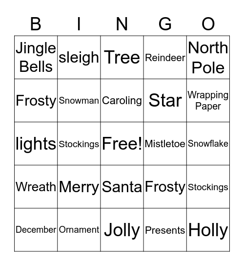 Christmas Bingo  Bingo Card