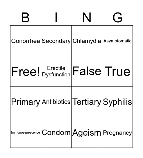 Older Adults and STDs Bingo Card