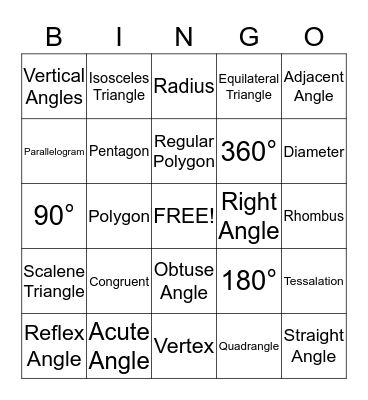 Geometry Bingo Card