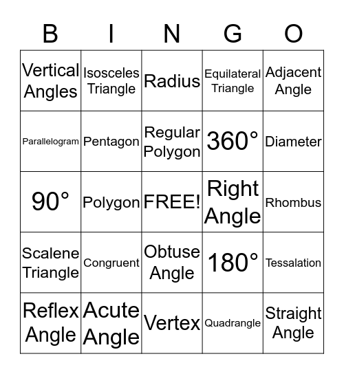 Geometry Bingo Card