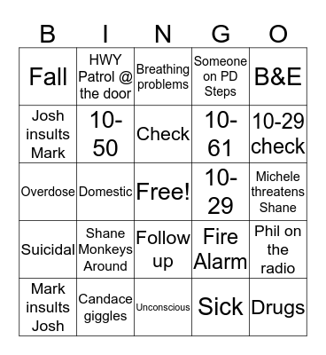 911 Christmas B Crew Bingo Card