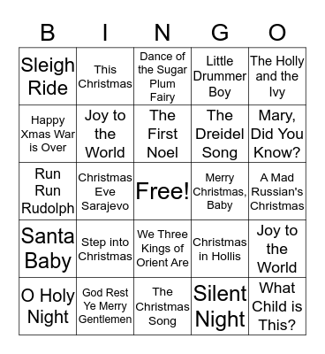 Christmas Songs Bingo Card