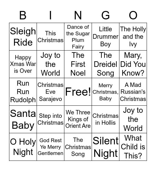 Christmas Songs Bingo Card