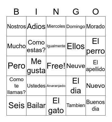Spanish Bingo Card