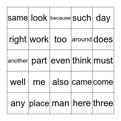 Jose's Words Bingo Card