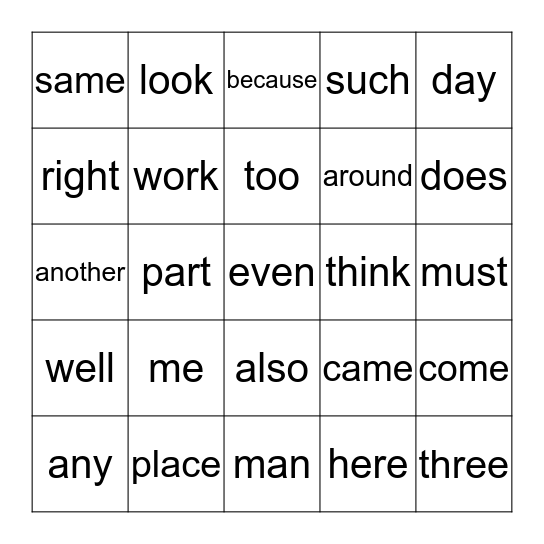 Jose's Words Bingo Card