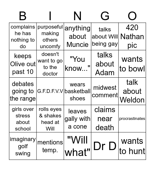 Joseph Bingo Card