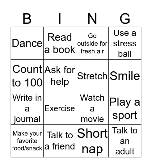 Stress Relief  Bingo Card