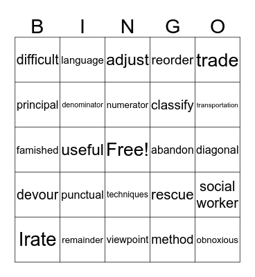 Review  Bingo Card