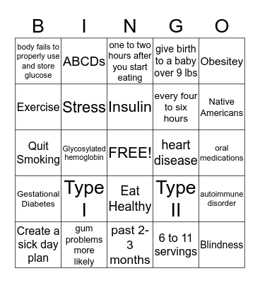 DiaBEATERS BINGO Card