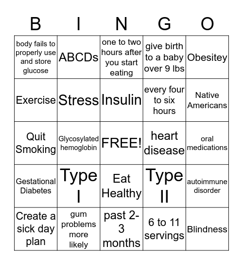 DiaBEATERS BINGO Card
