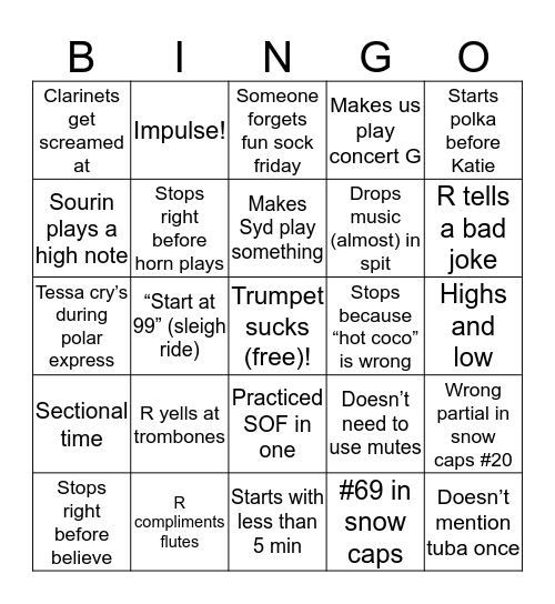 Varsity Band horn bingo  Bingo Card