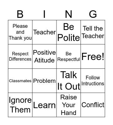 Follwing Instructions  Bingo Card